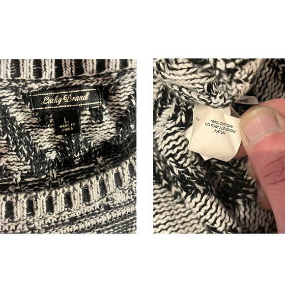 Lucky Brand XOXO Sweater L Tribal Fair Isle GrandpaCore Boho Knit Pullover - Picture 8 of 9